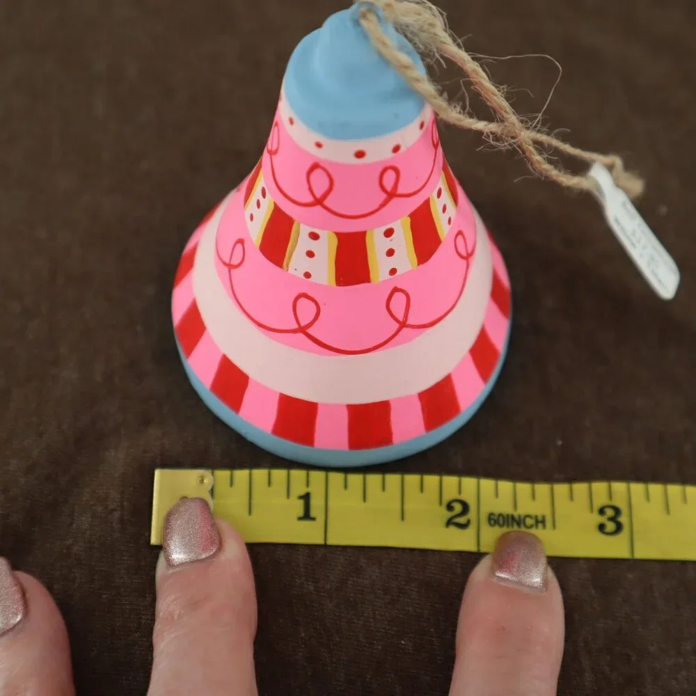 Hand-Painted Bell Ornament Pink Christmas Holiday‎ Decor Whimsical Festive NWT